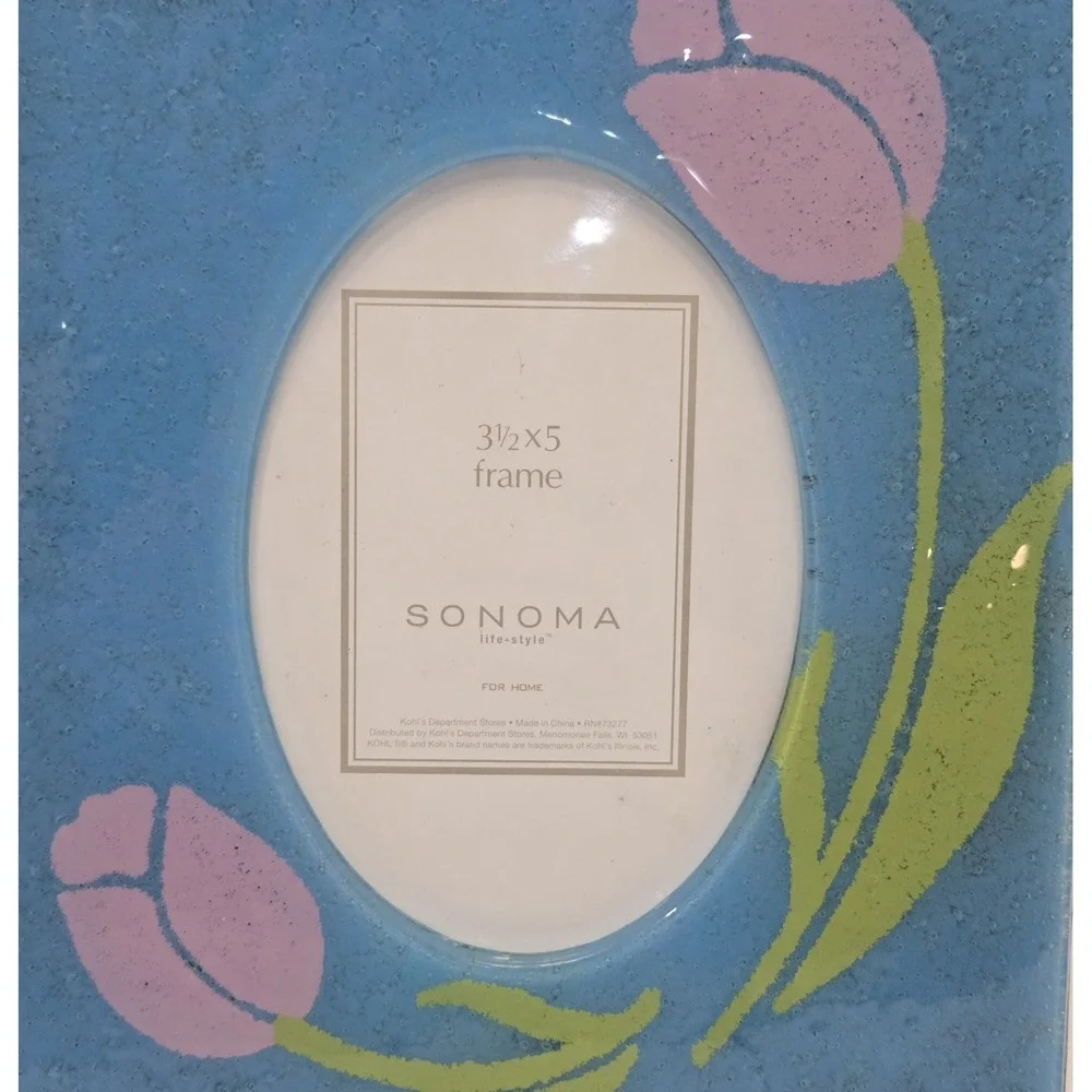 Vintage Sonoma Lifestyle Blue Fused Glass Tulip Picture Frame - 3.5